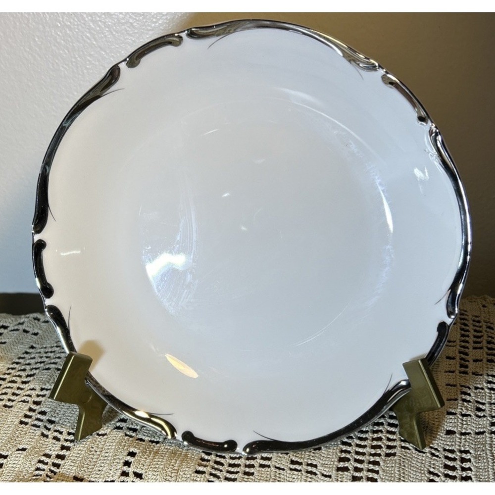 Vintage Harmony House Starlight Fine China Platinum Edges Soup Bowls Set Of 2